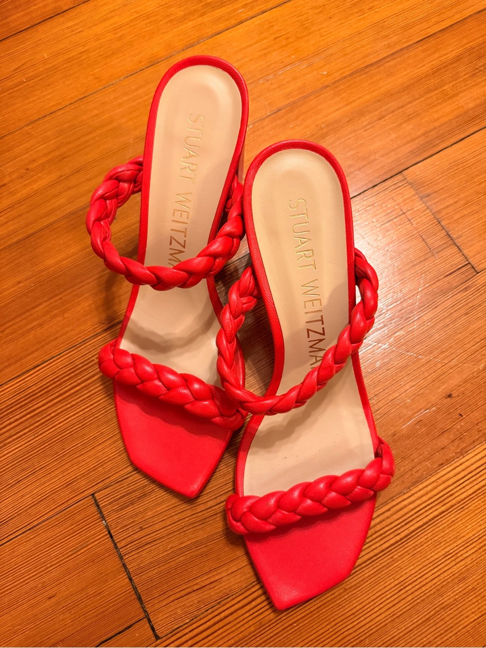 Stuart Weitzman Braided Red Slide Heels